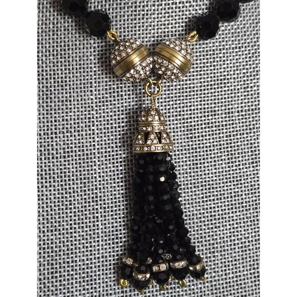 Heidi Daus Convertible Choker Necklace Bracelet Set Hematite Tassels & Crystals - Picture 2 of 10